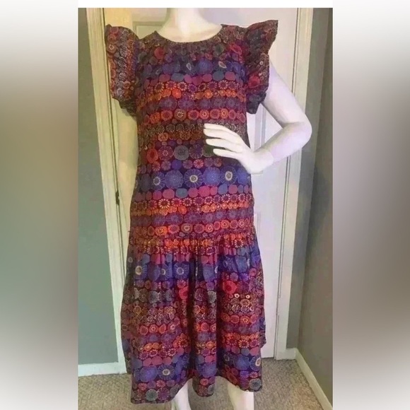 PINCH Floral Print Ruffle Cap Sleeve Midi Dress L - Picture 2 of 11